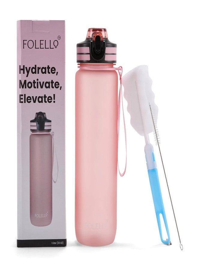 FOLELLO 1L Tritan Water Bottle with Motivational Time Marker | Leakproof Sipper Bottle for Gym, Office, and Travel | Non-Toxic, BPA-Free Water Bottles with Hydration Reminder App | Stylish Pink - Image 2